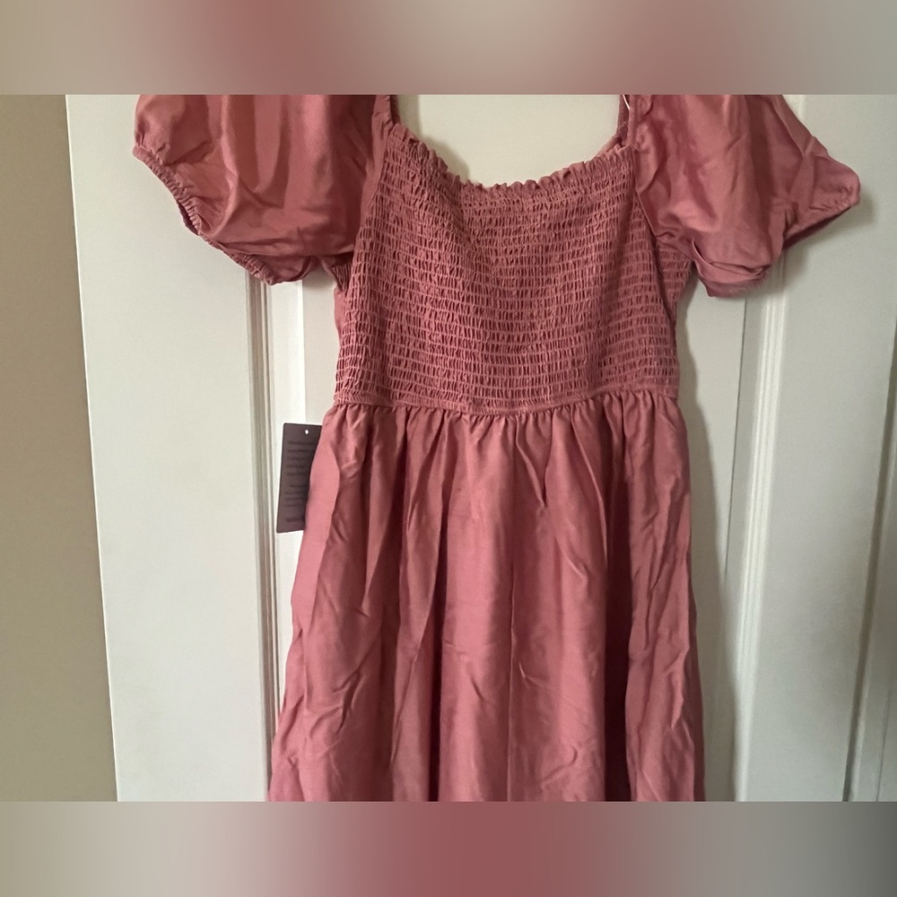 August Sky Dark Blush Puffy Sleeve Stretchy Maxi Dress Women’s size medium - Picture 3 of 15